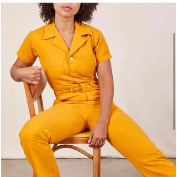 Big Bud Press Short Sleeve Jumpsuit Worksuit Gold Yellow Size S 70's Vibe - Picture 1 of 16